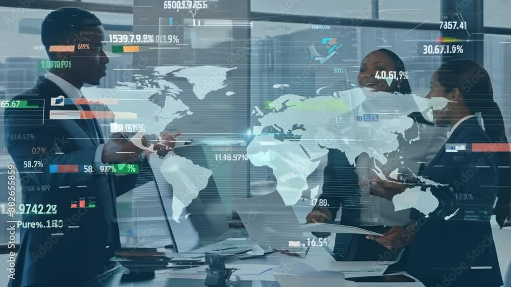 Poster business professionals analyzing global data generative ai
