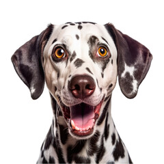 Dalmatian dog with a surprised face portrait isolated on transparent background