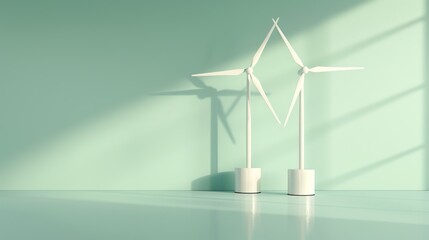 Visual representation of renewable energy sources like wind and solar power, promoting reduction in greenhouse gas emissions. Illustration, Image, , Minimalism,