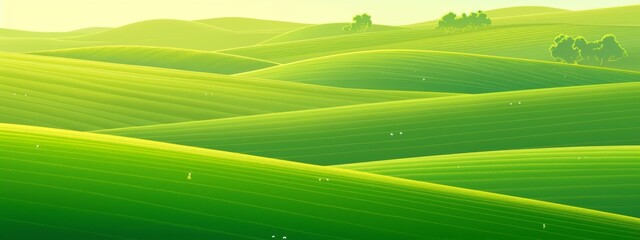 Obraz premium Abstract Organic Green Line Wallpaper Background. Serene and Comforting Spring and Summer Vibes with Dynamic Green Field Minimalist Illustration. Creative Concept for Graffiti, Advertising, Gift Wrapp