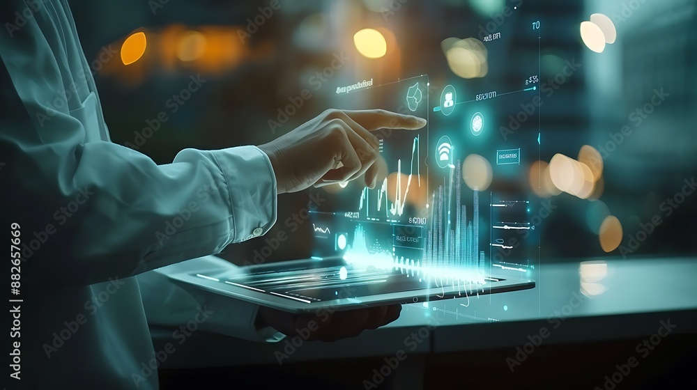 Poster data analysis on a tablet with holographic interface