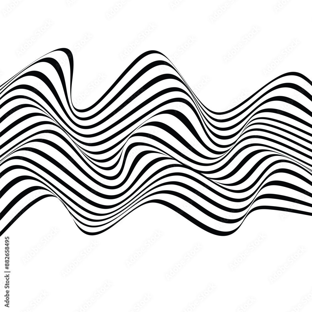 Fototapete abstract stripe wave lines. 3d optical art background. striped pattern with optical illusion