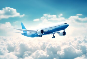 white blue transportation minimalistic airline plane space concept passenger companies copy flies long illustration travel sky clouds banner aeroplane flying voyage transport cloud trip