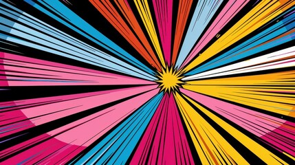 Fototapeta premium Vibrant comic book pop art design with a radial backdrop.