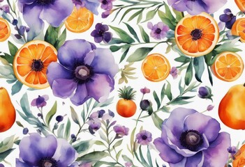 new lavender orange watercolor fruits bright colorful lime pattern illustration flowers vitamin anemones illustrations yellow