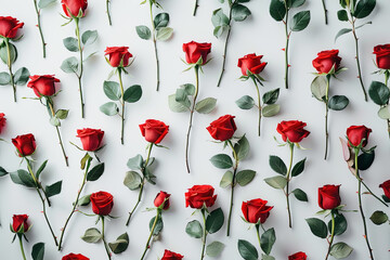 Natural fresh red roses flowers pattern wallpaper, top view
