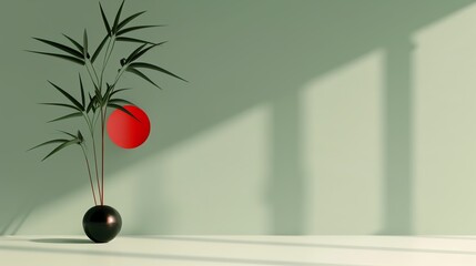 Botanical and geometric fusion in a minimalist nature background, ideal for digital projects. Illustration, Image, , Minimalism,