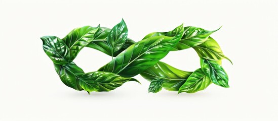 Fototapeta premium Infinity Symbol Made of Green Leaves on White Background Representing Sustainability and Nature