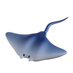 3d Blue stingray with two black eyes and a tail, perfect for marine life publications, educational materials, and oceanthemed designs.