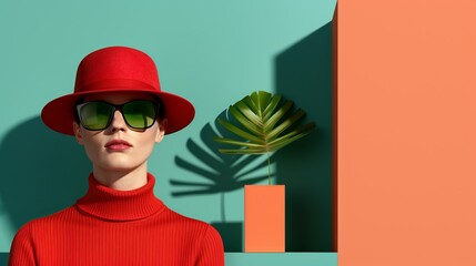 Colorful botanical elements and geometric shapes in a minimalist style for versatile designs. Illustration, Image, , Minimalism,