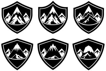 A set of bunches of  mountain Badges vector silhouette black illustration