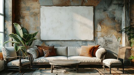 Classic Interior Wall Mockup Featuring Vintage Furniture
