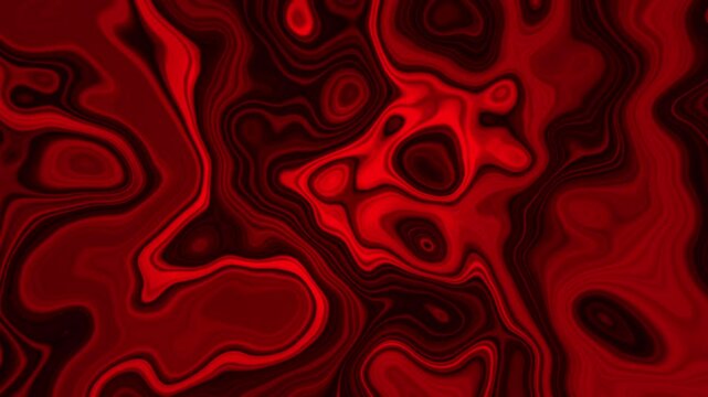 Liquid Fractual background. This image features an abstract and fluid design in bright red and black, resembling the texture of molten lava or marble. 