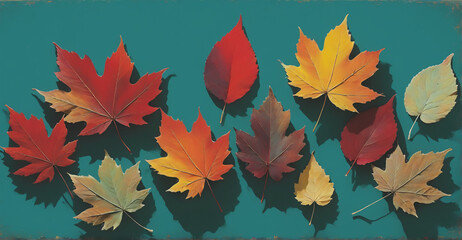 A stunning autumn leaves display with a visually pleasing arrangement and open copy space for customization or text
