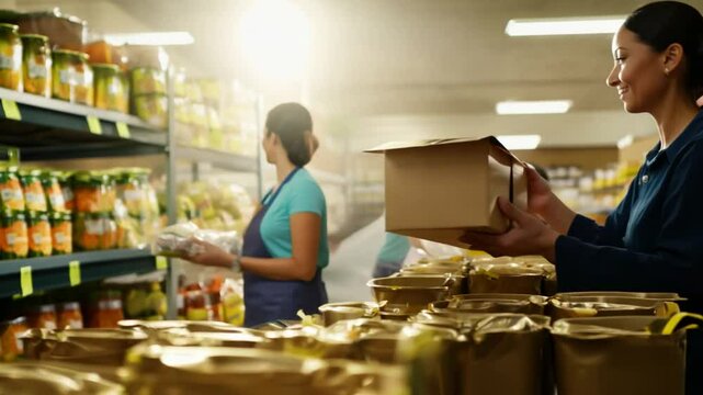Volunteer Distributing Food Boxes at Local Food Bank Generative AI