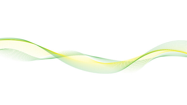 Abstract blue and green gradient wavy flowing line blend background. Transparent horizontal green wave on white.	