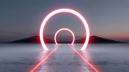 Gordijnen Abstract digital landscape with pixelated elements, symbolizing virtual reality and digital transformation, perfect for tech and gaming visuals. Illustration, Image, , Minimalism, © DARIKA