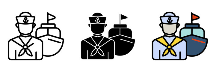 Naklejka premium The Sailor icon represents maritime life and adventure, perfect for marine websites, nautical blogs, and travel-themed projects.