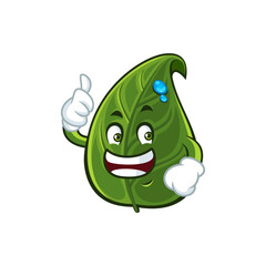 happy green leaf mascot with thumb up.