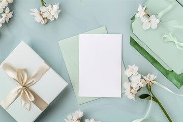 5x7 pastel green Birthday Card portrait mockup with envelope 