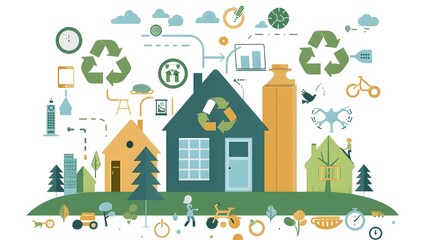 Fototapeta premium Diagram Showcasing the Multifaceted Benefits of Reducing,Reusing,and Recycling for Environmental