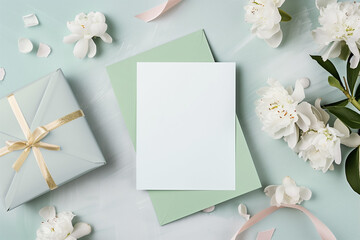 5x7 pastel green Birthday Card portrait mockup with envelope 