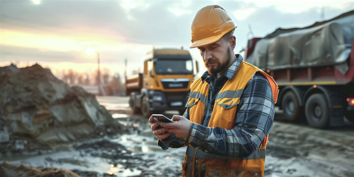 Male construction worker using a smartphone