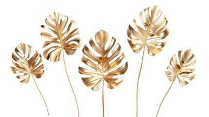 Shimmering Gold Monstera Leaves in 3D Doodle Style on White Background � Ideal for Creativity and Social Media Posts © Futuristictech