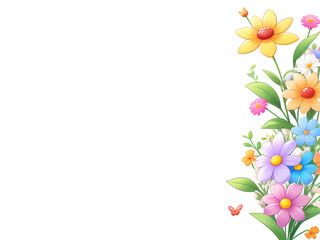 Flower composition. Multi-colored painted flowers. Valentine's day, mother's day, women's day concept. Flat spacelay, copy