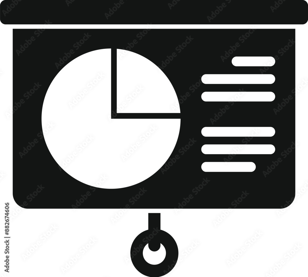 Poster projector screen displaying a pie chart and bullet points, representing a business presentation