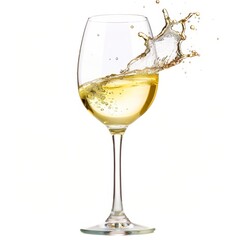 A glass of white wine with a splash of liquid.