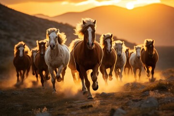 Obraz premium Herd of stallions running animal mammal.