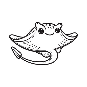 recommend clip art: Line art of smiling stingray cartoon vector