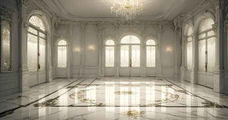 Naklejka premium white doorway door entrance interior of mansion palace lobby. gothic victorian art deco art nuevo floral embellishments and baroque ornamentals.