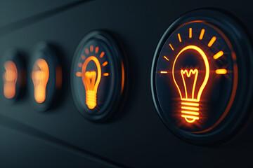 On and off toggle switch buttons with an idea light bulb icon, symbolizing creative ideas, solutions, and thinking