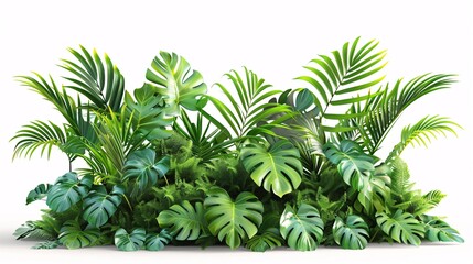 Lush Tropical Leaves Isolated on White Background.