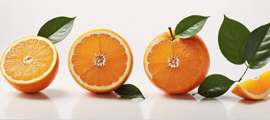 A delightful arrangement of ripe oranges adorned with glossy green leaves for added elegance
