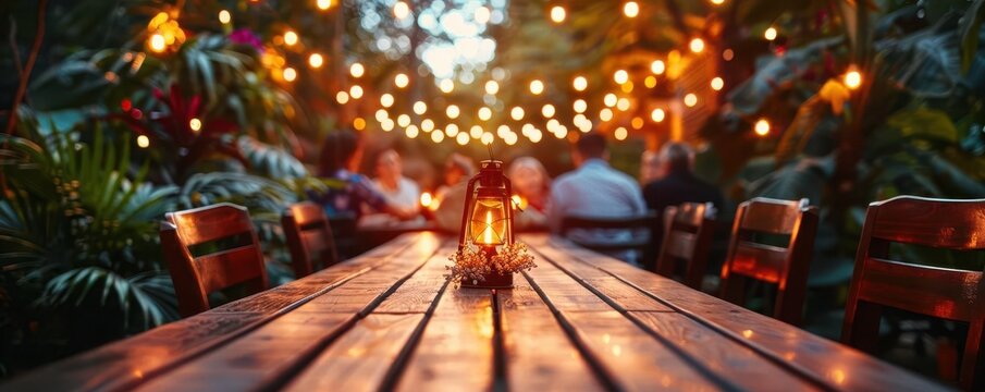 A networking event in a lush botanical garden, postpandemic reconnection emphasizing the value of facetoface interaction