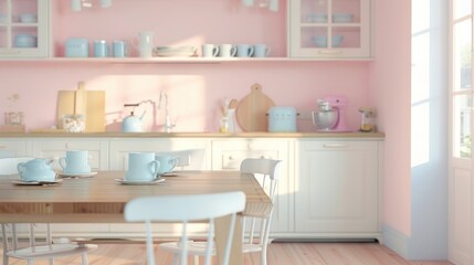 Pastel Kitchen with Sunlight and Teacups