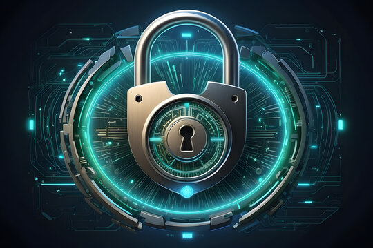 A concept of data privacy with a padlock and binary codes