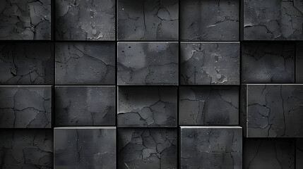 Naklejka premium A black and white photo of a wall made of gray blocks. The blocks are arranged in a grid pattern, with some of them slightly overlapping. The photo has a minimalist and modern feel to it