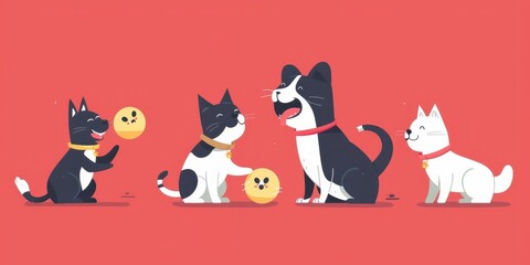 Effectiveness and Victory, trained pets performing, flat design illustration