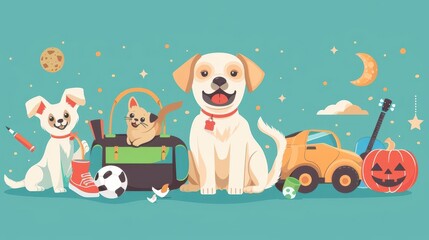 Fototapeta premium Novelty and Promotion, unique pet accessories, flat design illustration