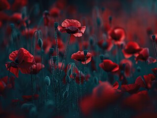 Red Poppies at Night, Enchanting Nocturnal Blossoms