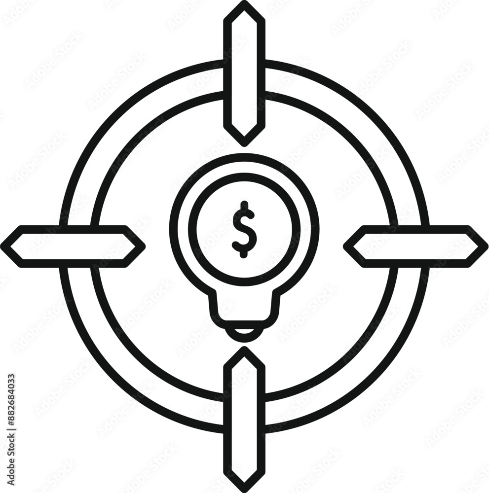 Aufkleber line art icon of a target focusing on a lightbulb with a dollar sign inside representing the concept
