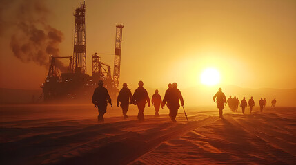 Naklejka premium Worker on petroleum platform wile going to get work
