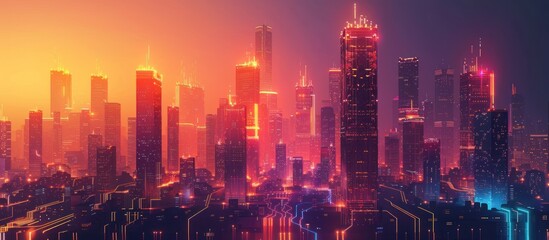 Obraz premium Neon Cityscape: A Futuristic Vision