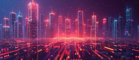 Fototapeta premium Neon Cityscape - Futuristic Urban Scene