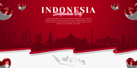 red white Indonesia independence day banner maps landscape