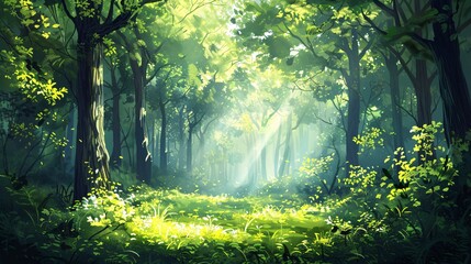 Obraz premium Nature's tranquility: forest landscape with open text space, perfect for outdoor and woodland-themed designs